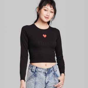 Wild Fable Long Sleeve Ribbed Embroidered Crop XL
